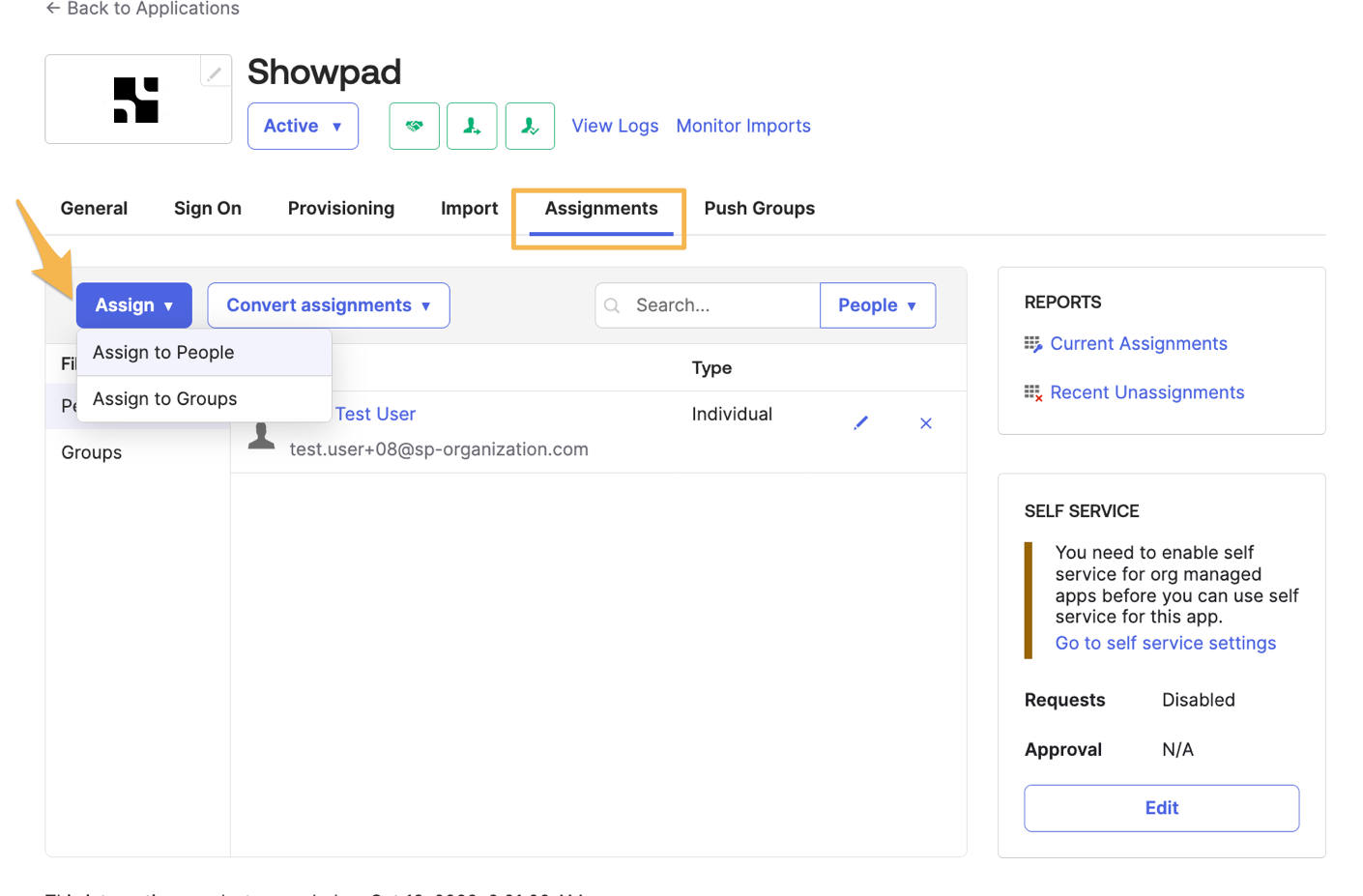 Assign the Showpad app to People or Groups in Okta