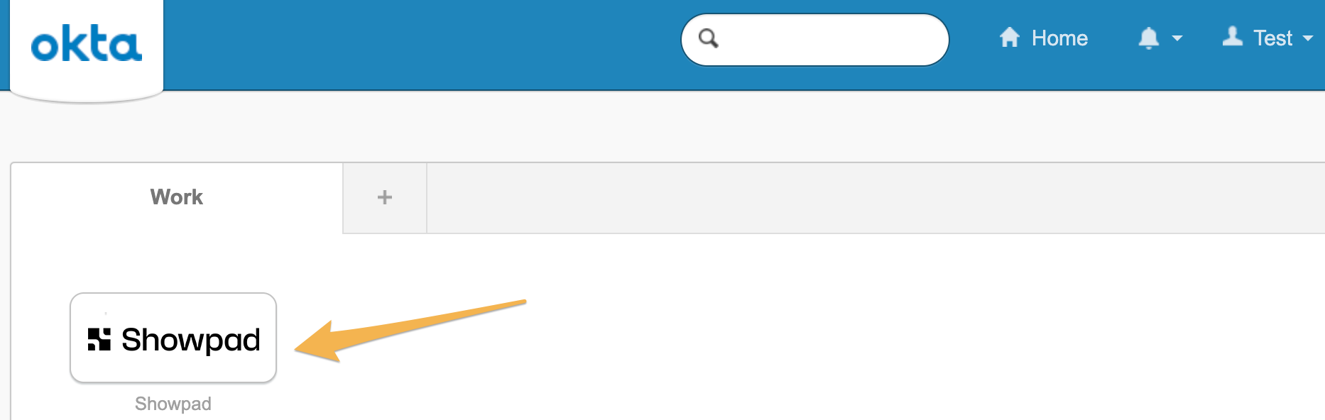 Showpad appears in the user's Okta applications for sign-in